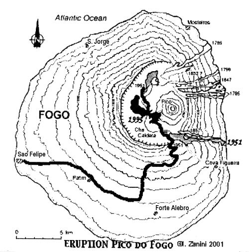 Mappa di Fogo con l'eruzione del 1995