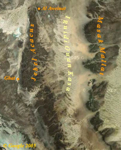 La zona del Jebel Acacus vista dal satellite - © Google 2005, seleziona per ingrandire
