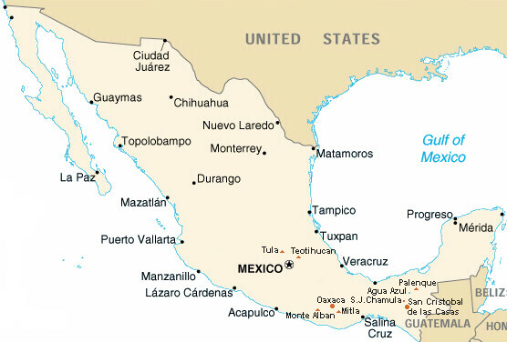 Mappa del Messico con i principali luoghi visitati